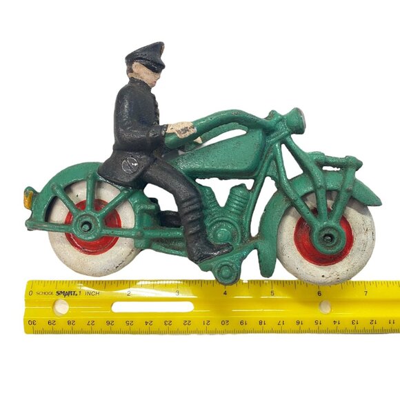Vintage Hubley Cast Iron 7.5" Green Police Harley Champion Repro Display Toy - Picture 12 of 14